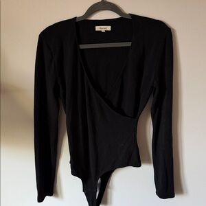 Madewell Black Faux Wrap Bodysuit